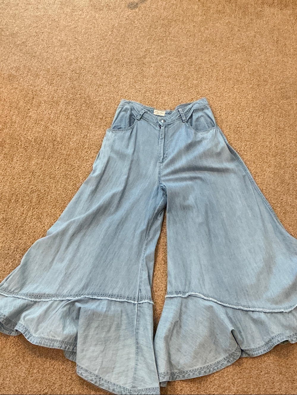 Pilcro Light Blue Wide-Leg Ruffle-Hem Jeans